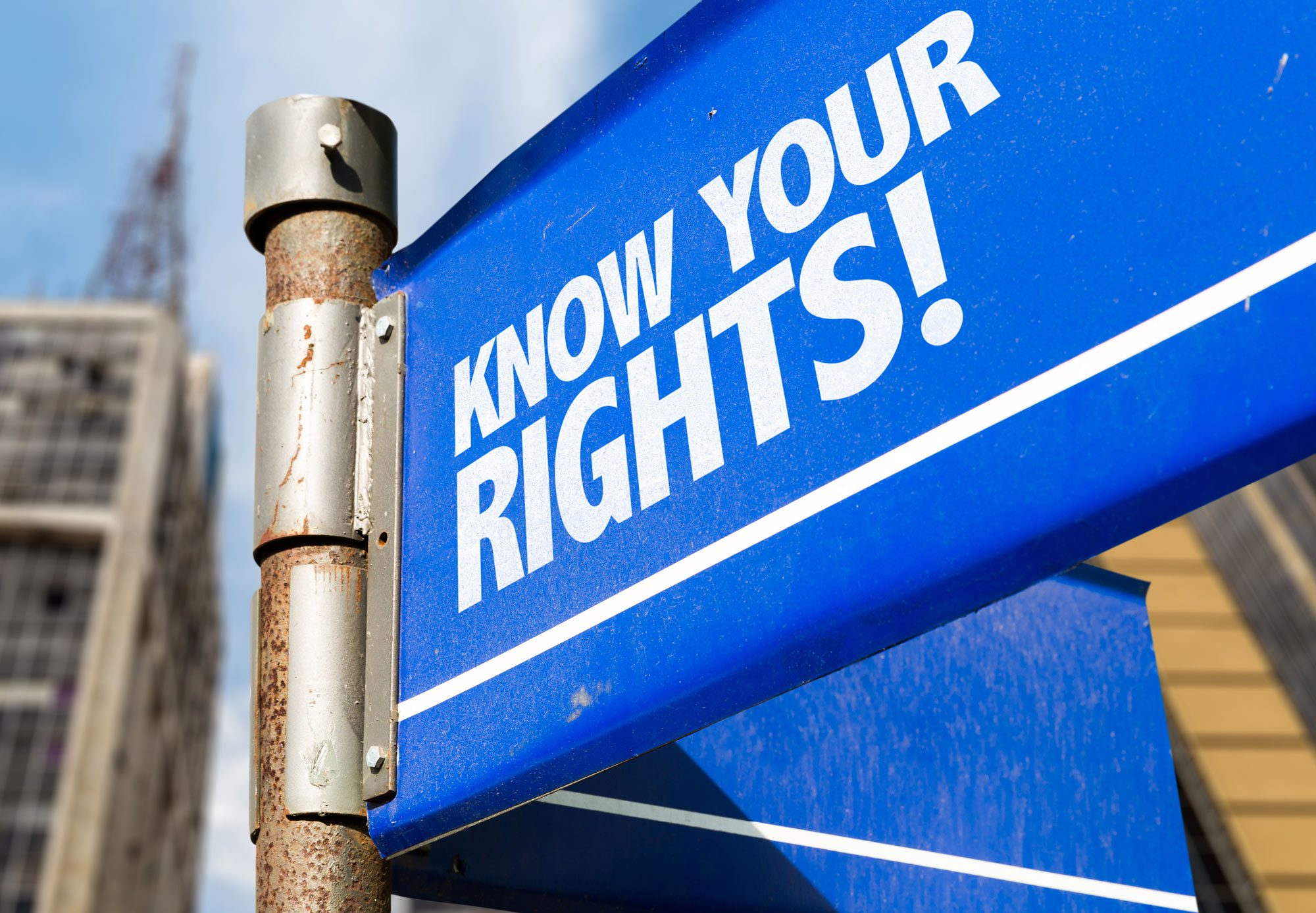 A sign that says, “Know your rights!” It is directed at undocumented immigrants, especially as it pertains to deportation defense, according to Clearwater Law Group.